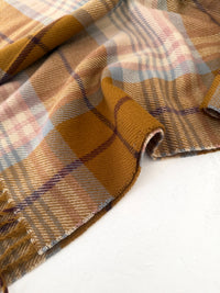 LONG CAMEL WOOL BLEND CHECKED TARTAN SCARF