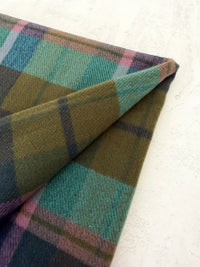 LONG GREEN WOOL BLEND CHECKED TARTAN SCARF