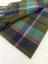 LONG GREEN WOOL BLEND CHECKED TARTAN SCARF