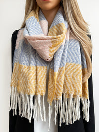 LONG PINK MUSTARD WOOL BLEND STRIPED SCARF