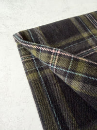 LONG BLACK WOOL BLEND CHECKED TARTAN SCARF