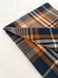 LONG NAVY BLUE WOOL BLEND CHECKED TARTAN SCARF