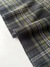 LONG BLACK WOOL BLEND CHECKED TARTAN SCARF
