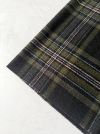 LONG BLACK WOOL BLEND CHECKED TARTAN SCARF