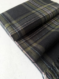 LONG BLACK WOOL BLEND CHECKED TARTAN SCARF