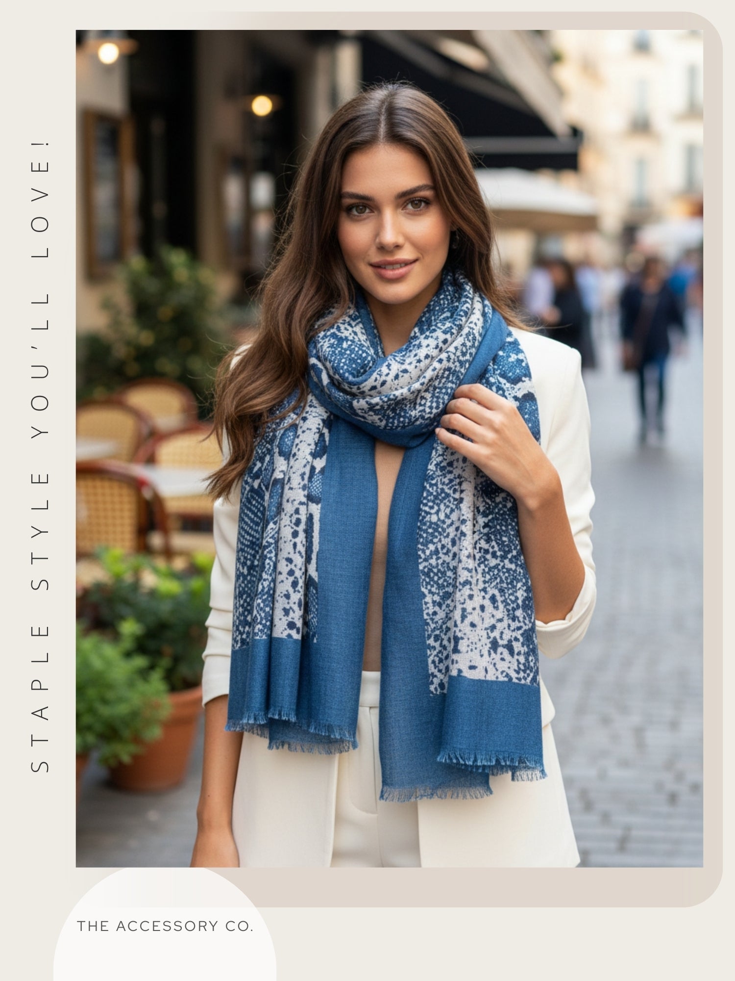 LONG BLUE SNAKESKIN PRINT LIGHTWEIGHT SCARF