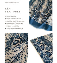 LONG BLUE SNAKESKIN PRINT LIGHTWEIGHT SCARF