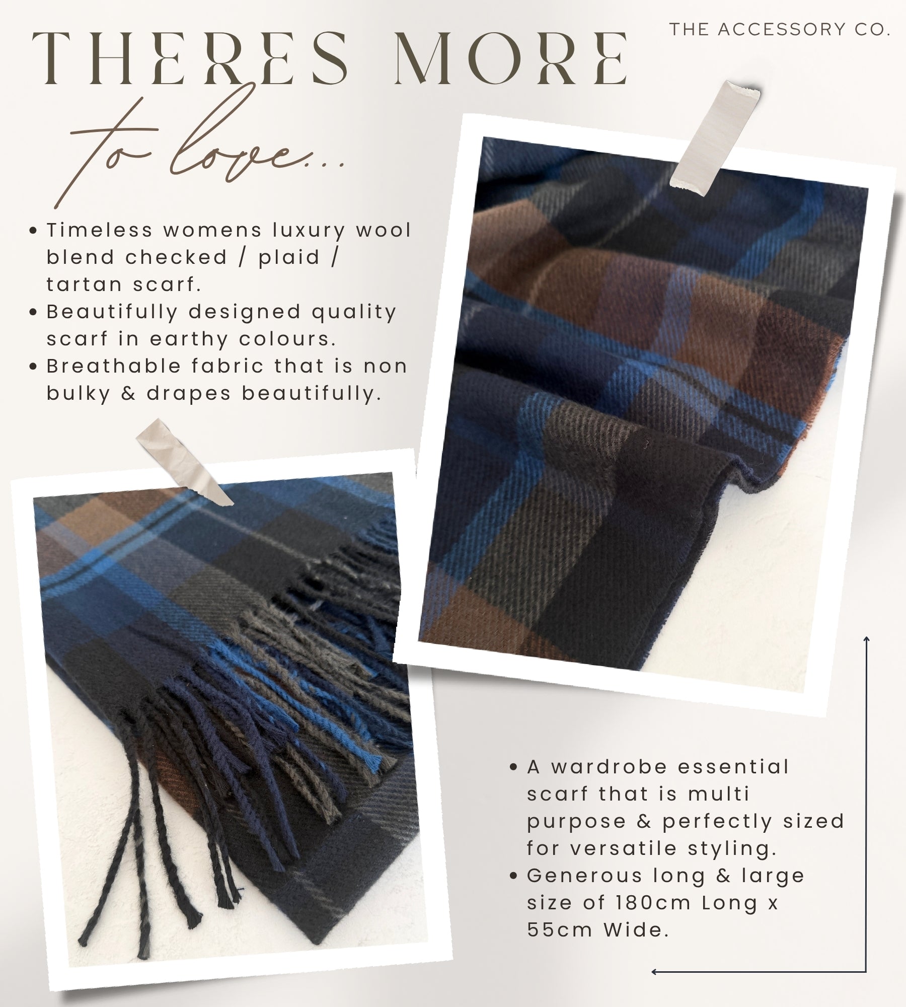 LONG BLUE WOOL BLEND CHECKED TARTAN SCARF
