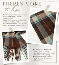 LONG BROWN WOOL BLEND CHECKED TARTAN SCARF