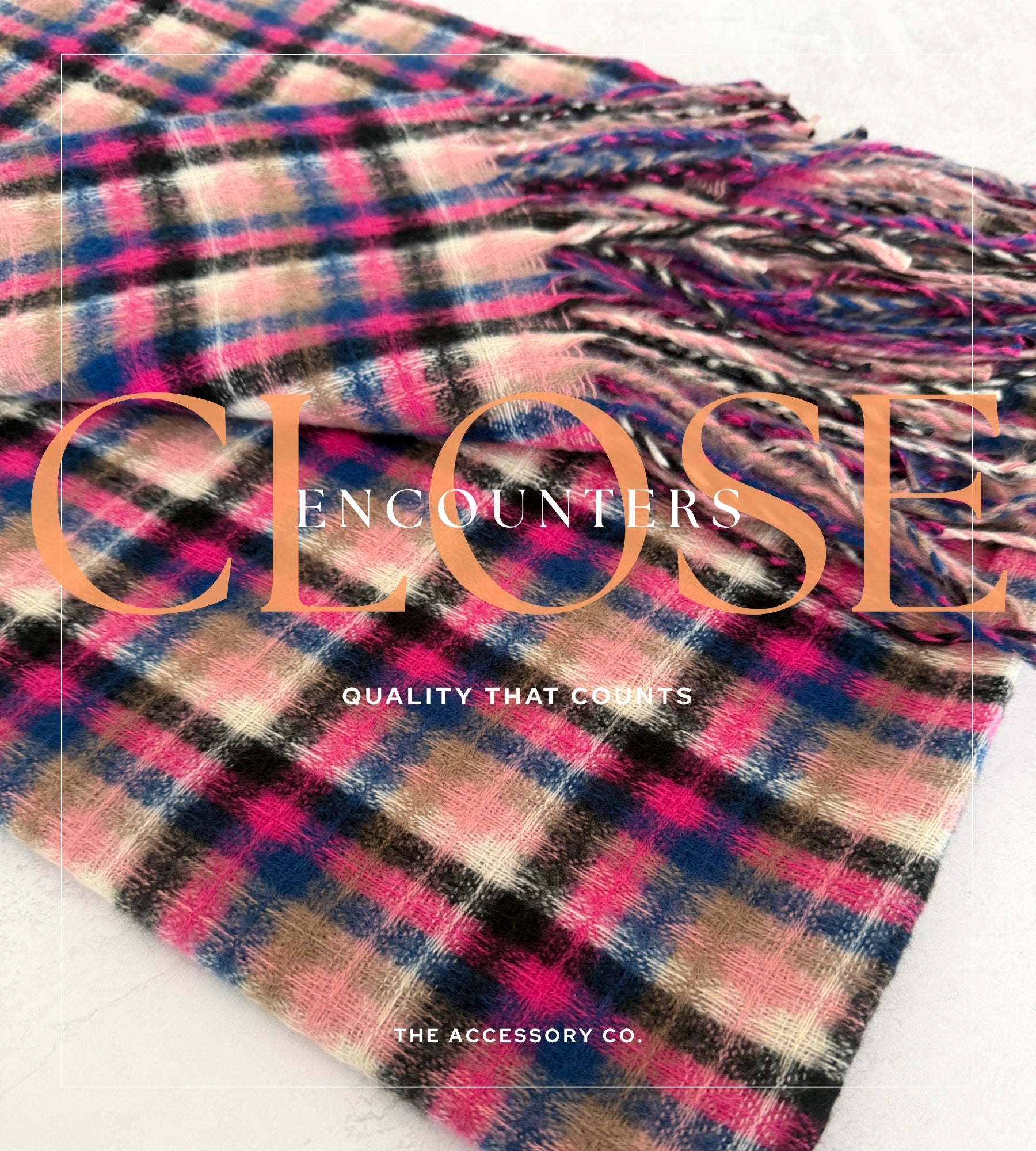 LONG FUCHSIA PINK WOOL BLEND CHECKED TARTAN SCARF