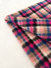 LONG FUCHSIA PINK WOOL BLEND CHECKED TARTAN SCARF