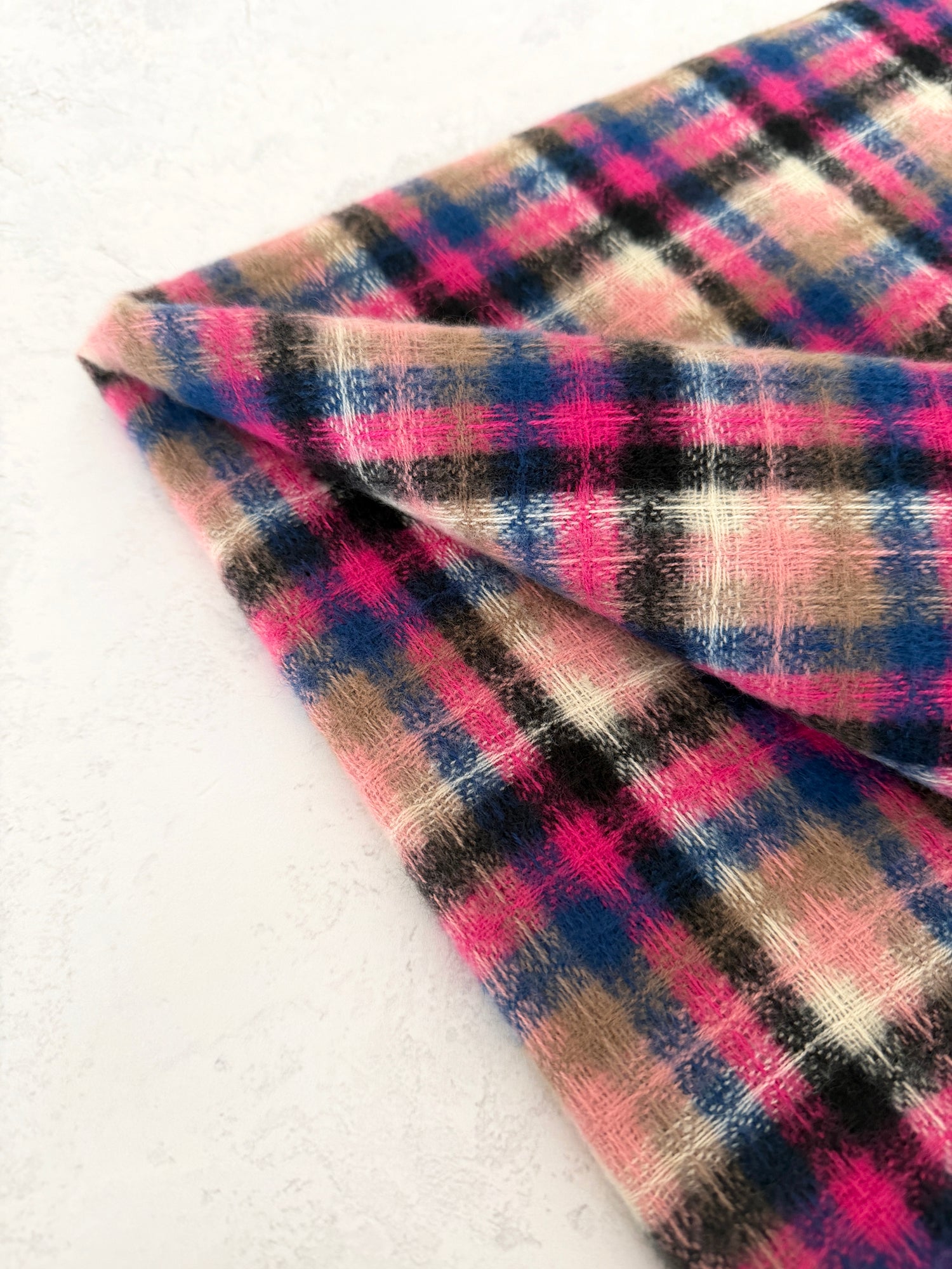 LONG FUCHSIA PINK WOOL BLEND CHECKED TARTAN SCARF