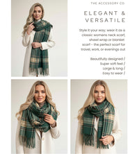 LONG GREEN CASHMERE BLEND CHECKED TARTAN SCARF
