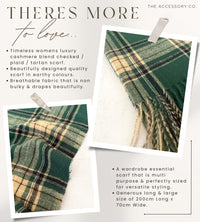 LONG GREEN CASHMERE BLEND CHECKED TARTAN SCARF