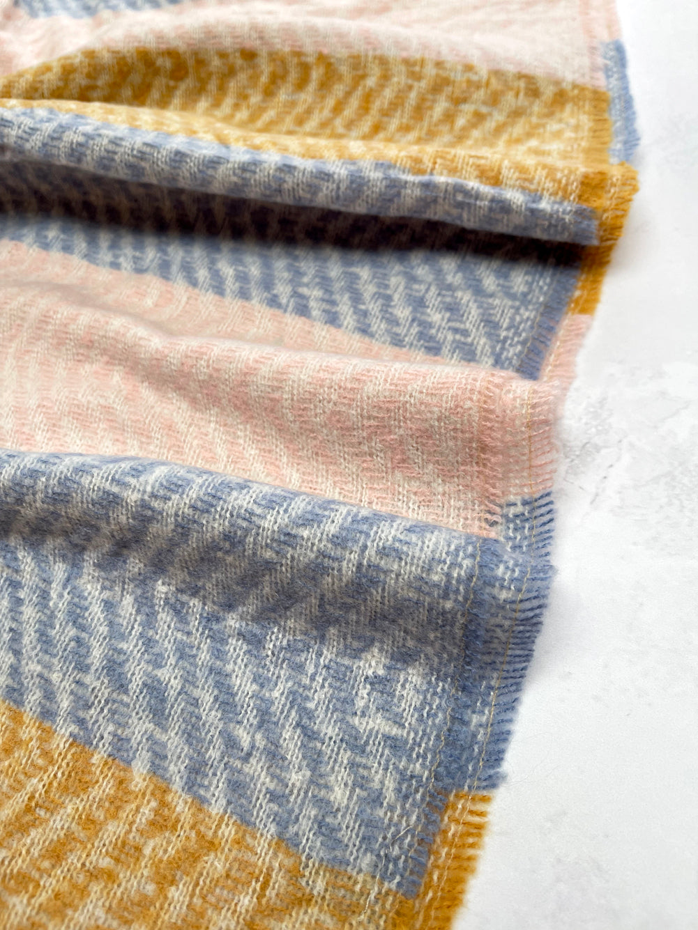 LONG PINK MUSTARD WOOL BLEND STRIPED SCARF