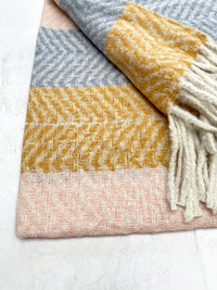 LONG PINK MUSTARD WOOL BLEND STRIPED SCARF