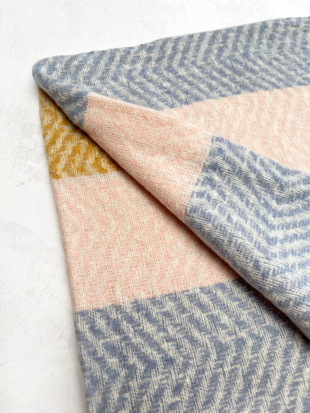 LONG PINK MUSTARD WOOL BLEND STRIPED SCARF