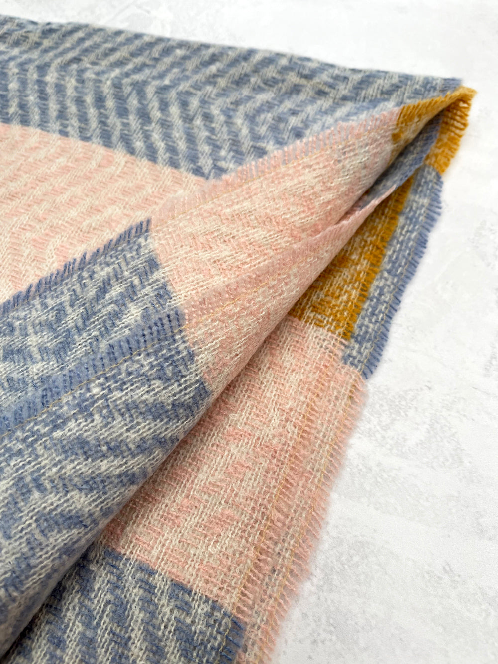 LONG PINK MUSTARD WOOL BLEND STRIPED SCARF