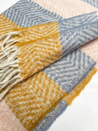 LONG PINK MUSTARD WOOL BLEND STRIPED SCARF