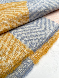 LONG PINK MUSTARD WOOL BLEND STRIPED SCARF