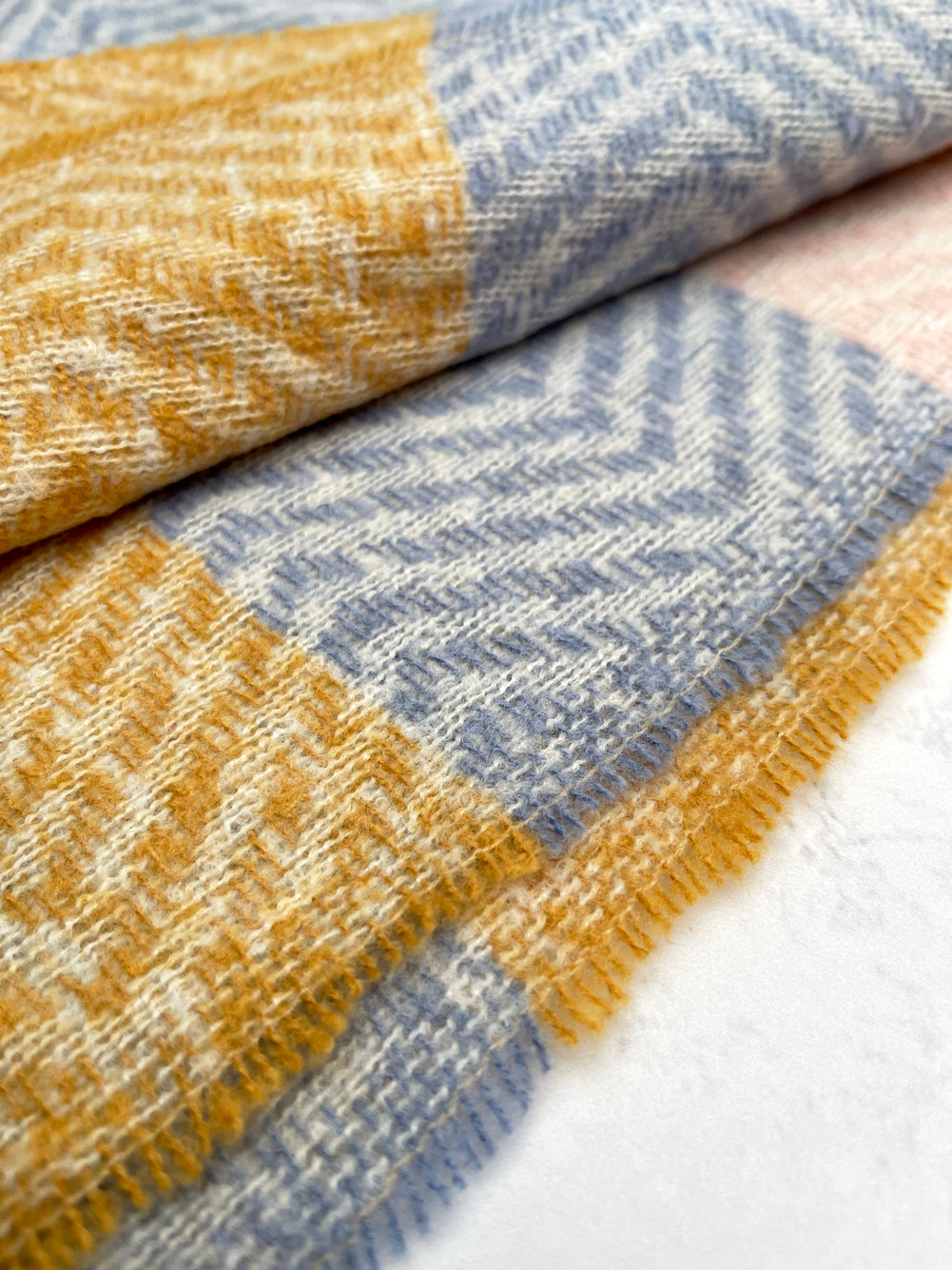 LONG PINK MUSTARD WOOL BLEND STRIPED SCARF