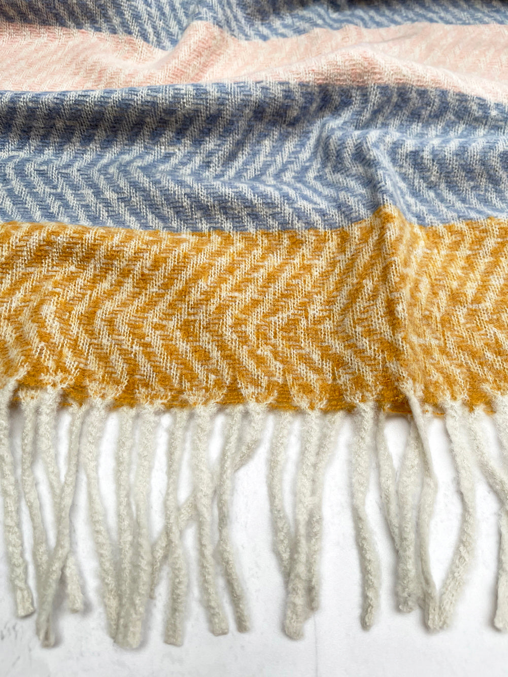 LONG PINK MUSTARD WOOL BLEND STRIPED SCARF