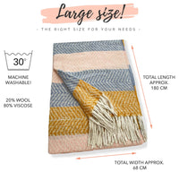 LONG PINK MUSTARD WOOL BLEND STRIPED SCARF