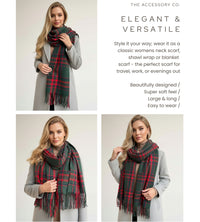 LONG RED WOOL BLEND CHECKED TARTAN SCARF