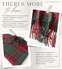 LONG RED WOOL BLEND CHECKED TARTAN SCARF