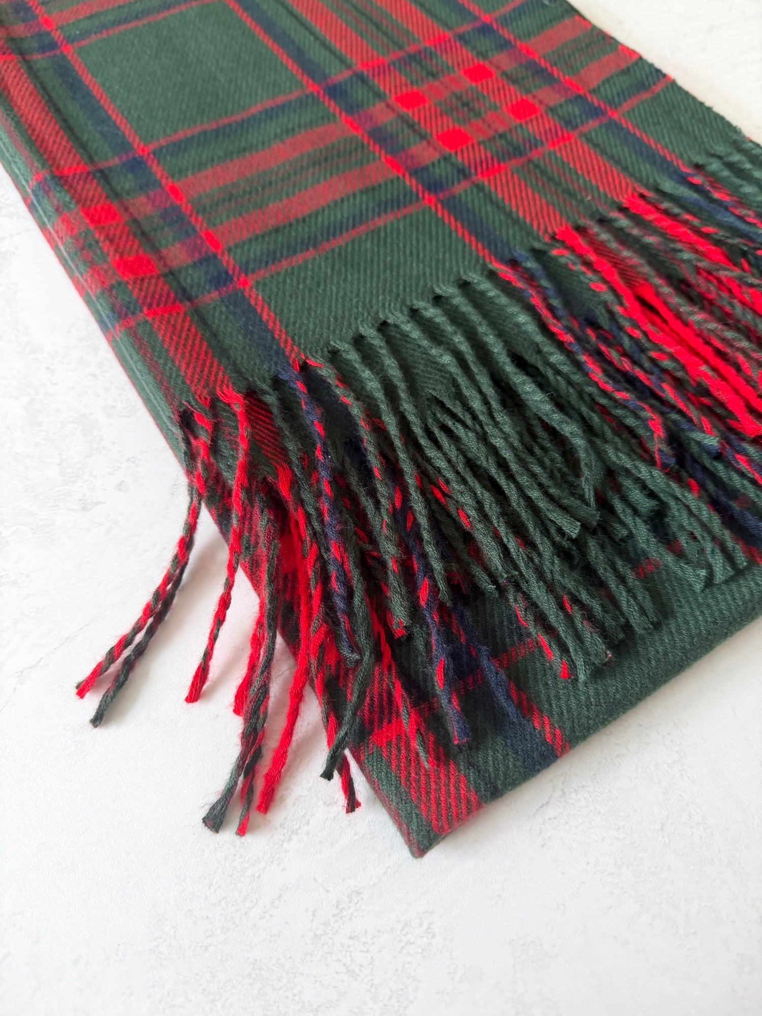 LONG RED WOOL BLEND CHECKED TARTAN SCARF