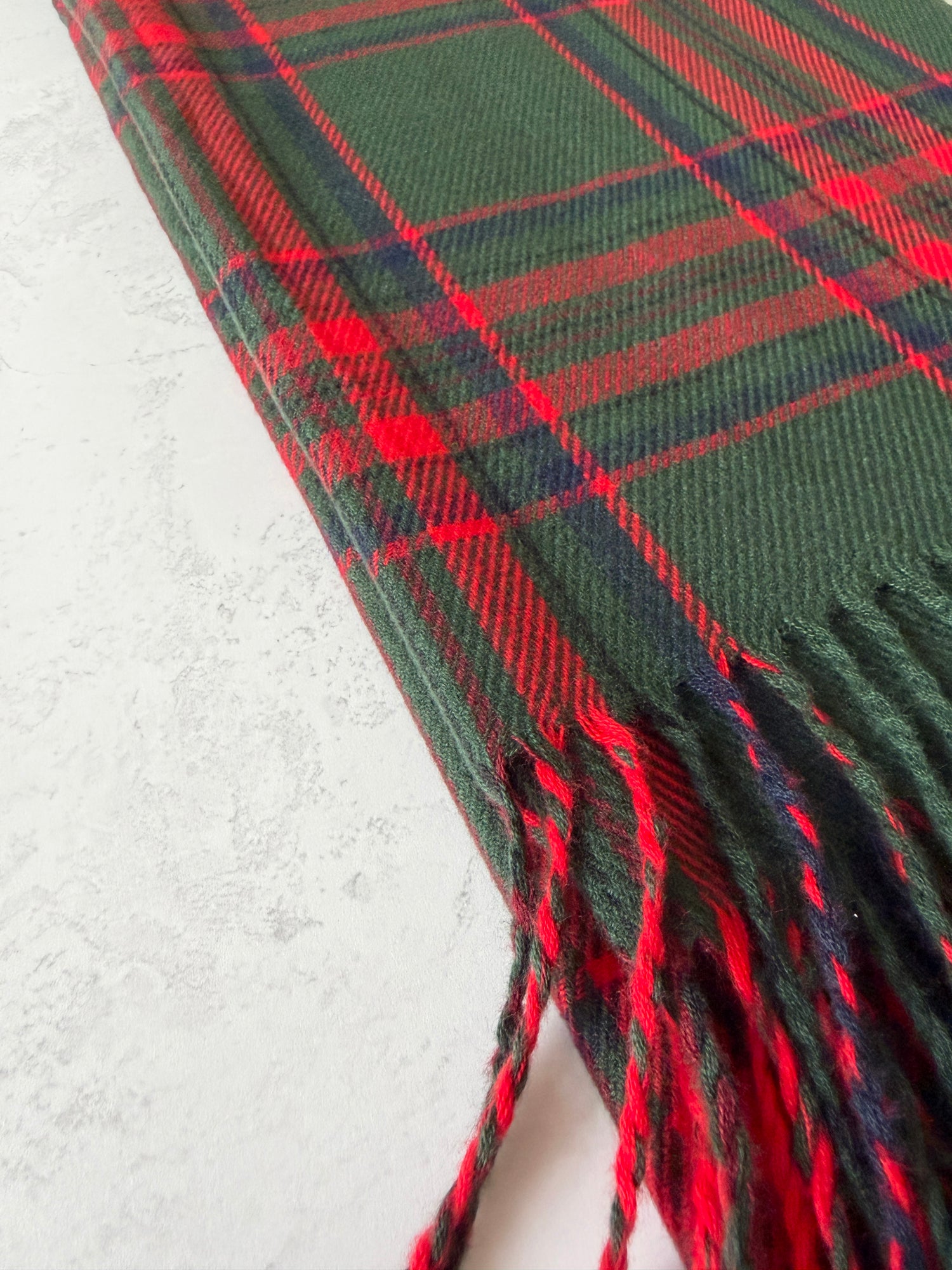 LONG RED WOOL BLEND CHECKED TARTAN SCARF