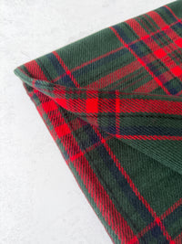 LONG RED WOOL BLEND CHECKED TARTAN SCARF