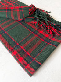 LONG RED WOOL BLEND CHECKED TARTAN SCARF
