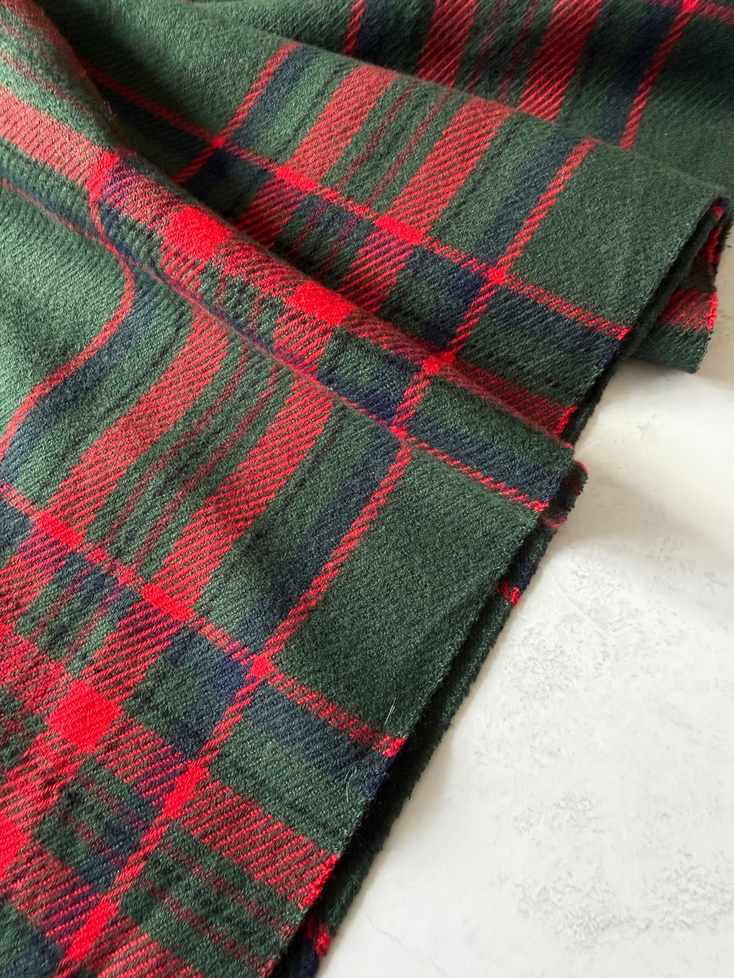 LONG RED WOOL BLEND CHECKED TARTAN SCARF