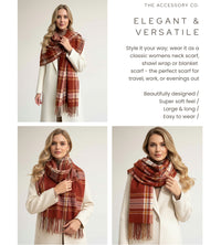 LONG RUST CASHMERE BLEND CHECKED TARTAN SCARF