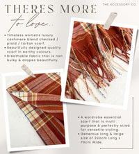 LONG RUST CASHMERE BLEND CHECKED TARTAN SCARF