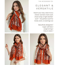 LONG RUST ORANGE SNAKESKIN PRINT LIGHTWEIGHT SCARF