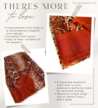 LONG RUST ORANGE SNAKESKIN PRINT LIGHTWEIGHT SCARF