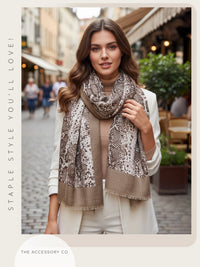 LONG TAUPE SNAKESKIN PRINT LIGHTWEIGHT SCARF