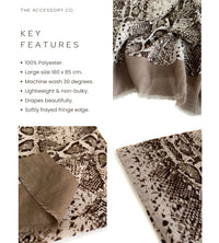 LONG TAUPE SNAKESKIN PRINT LIGHTWEIGHT SCARF