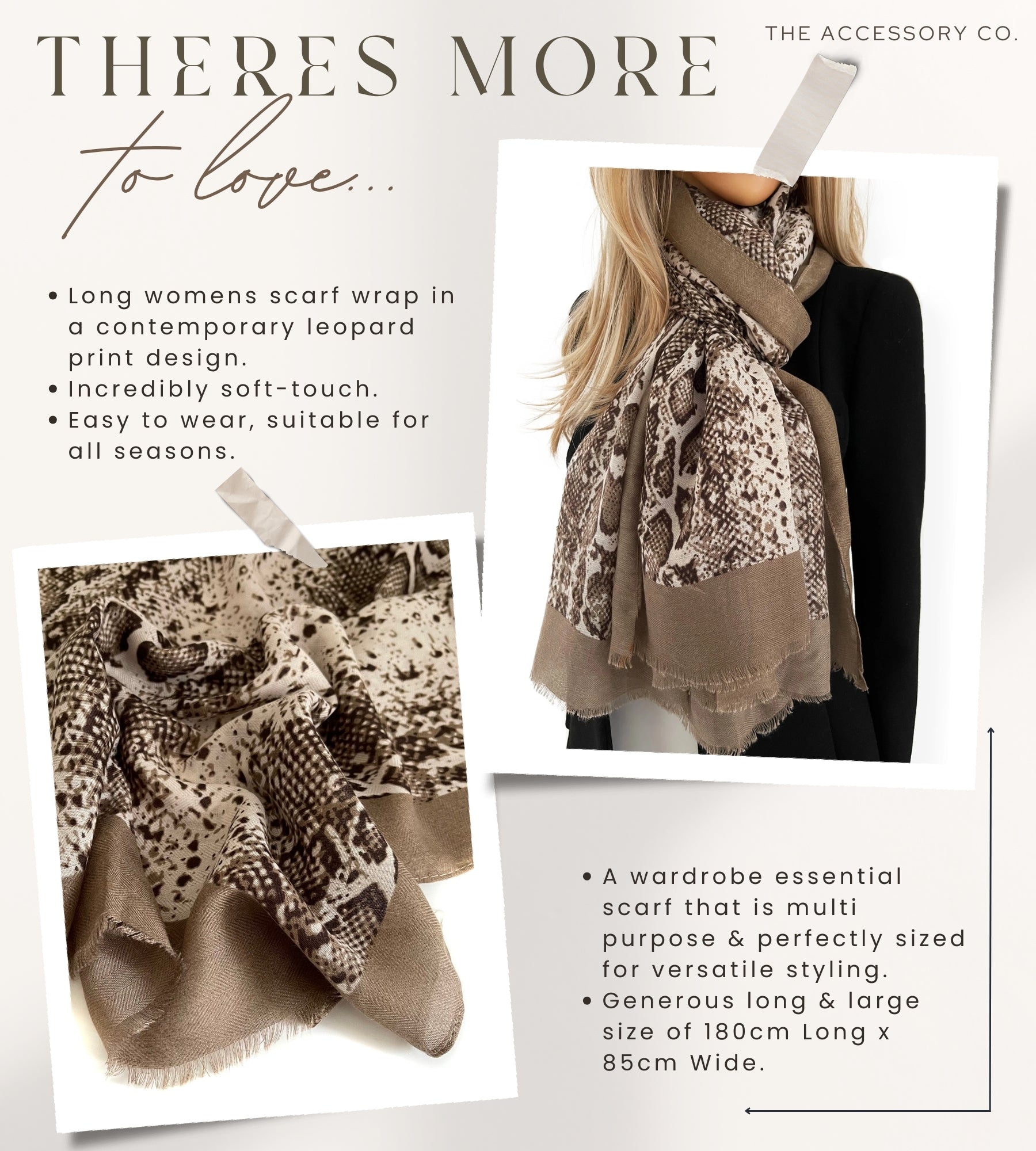 LONG TAUPE SNAKESKIN PRINT LIGHTWEIGHT SCARF