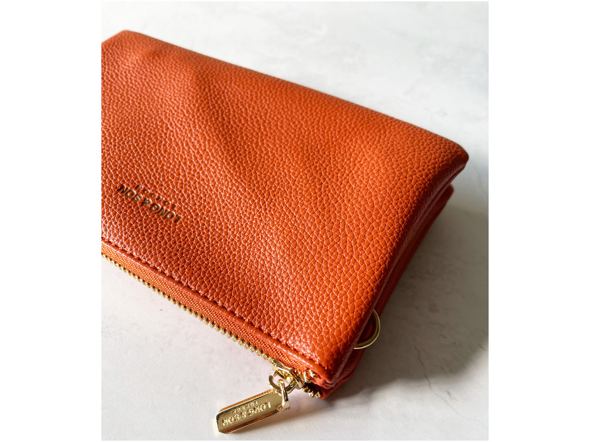 SMALL MULTI-POCKET CROSSBODY PURSE BAG WITH WRIST AND LONG STRAPS - ORANGE - A-SHU.CO.UK