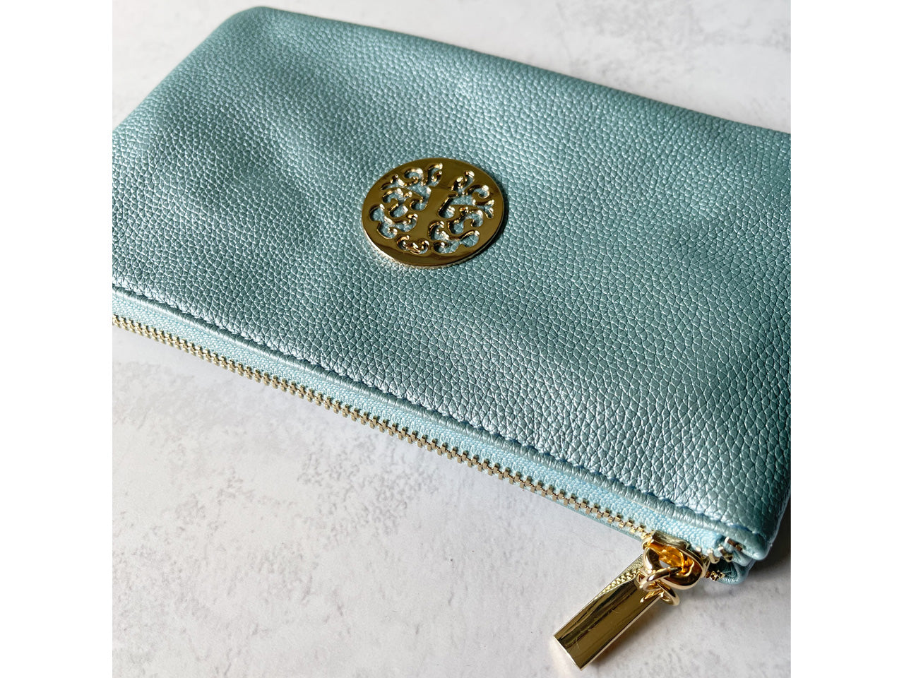 SMALL MULTI-COMPARTMENT CROSS-BODY PURSE BAG WITH WRIST AND LONG STRAPS - METALLIC BLUE - A-SHU.CO.UK