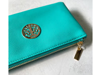 SMALL MULTI-COMPARTMENT CROSS-BODY PURSE BAG WITH WRIST AND LONG STRAPS - TURQUOISE - A-SHU.CO.UK