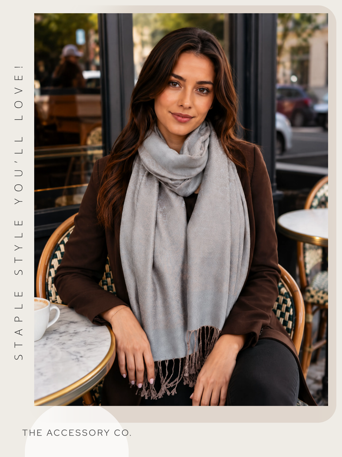 MOCHA GREY PAISLEY PRINT REVERSIBLE PASHMINA SHAWL SCARF - A-SHU.CO.UK
