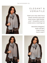 MOCHA GREY PAISLEY PRINT REVERSIBLE PASHMINA SHAWL SCARF - A-SHU.CO.UK