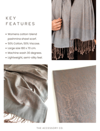 MOCHA GREY PAISLEY PRINT REVERSIBLE PASHMINA SHAWL SCARF - A-SHU.CO.UK