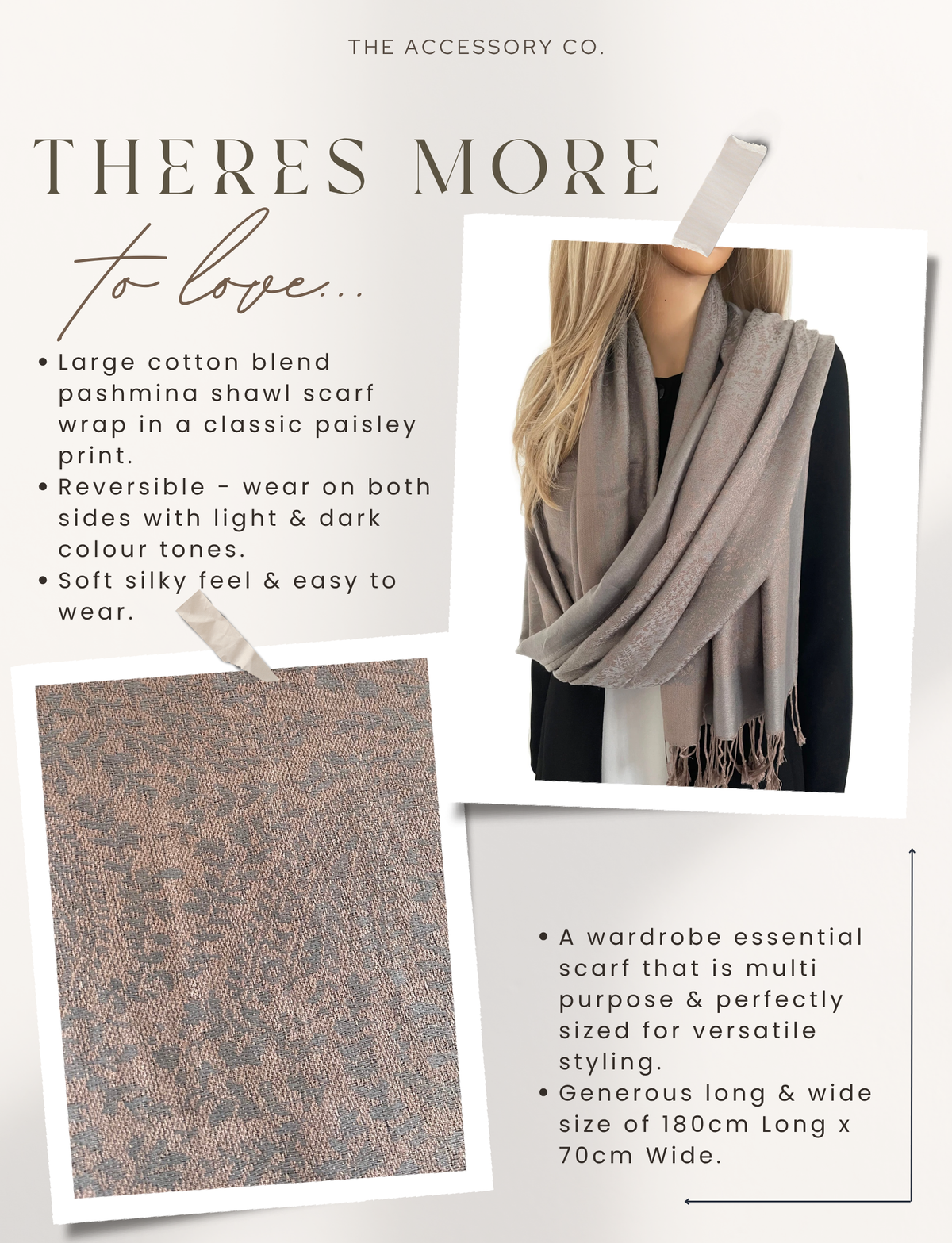 MOCHA GREY PAISLEY PRINT REVERSIBLE PASHMINA SHAWL SCARF - A-SHU.CO.UK