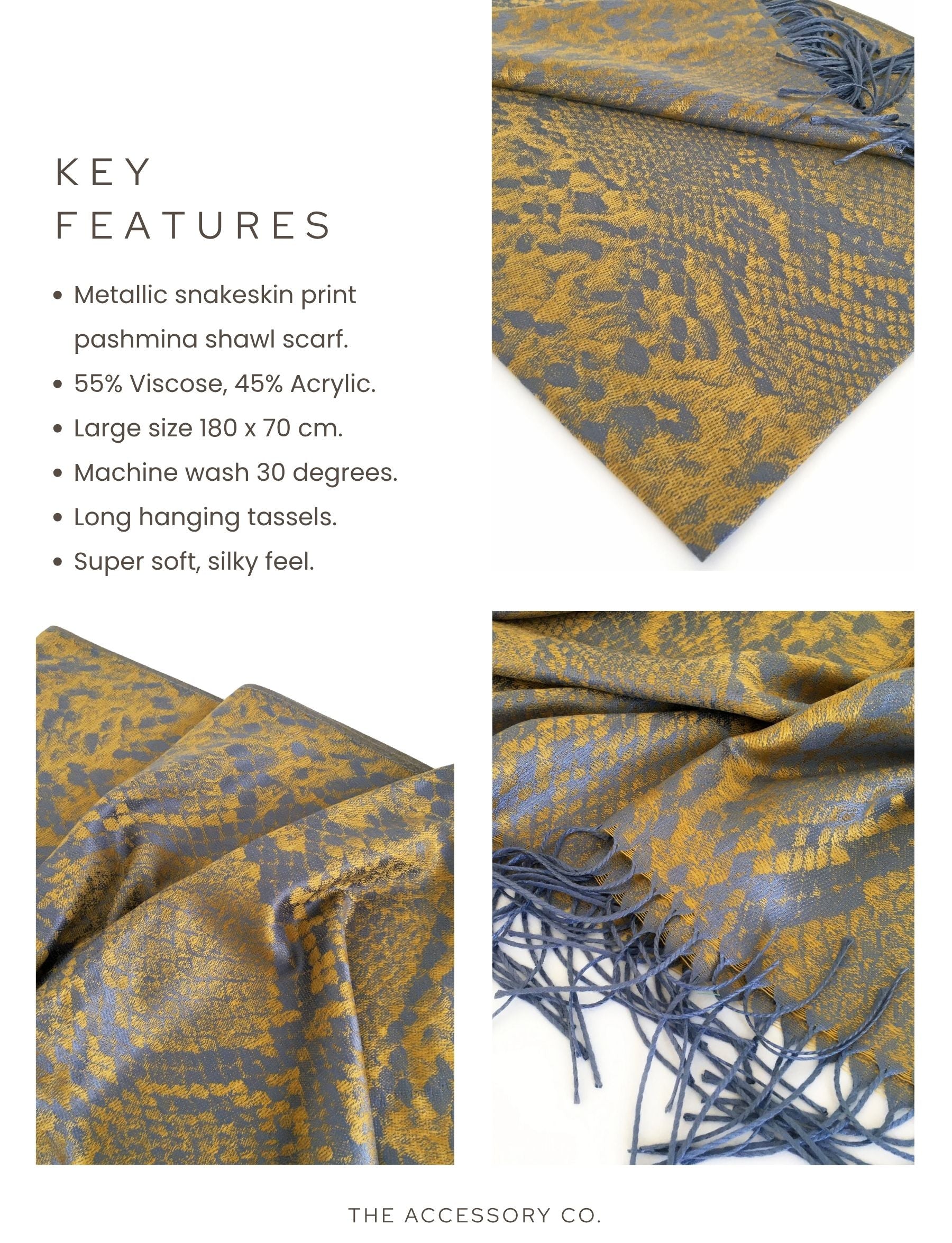 MUSTARD YELLOW LARGE SNAKESKIN PRINT REVERSIBLE PASHMINA SHAWL SCARF