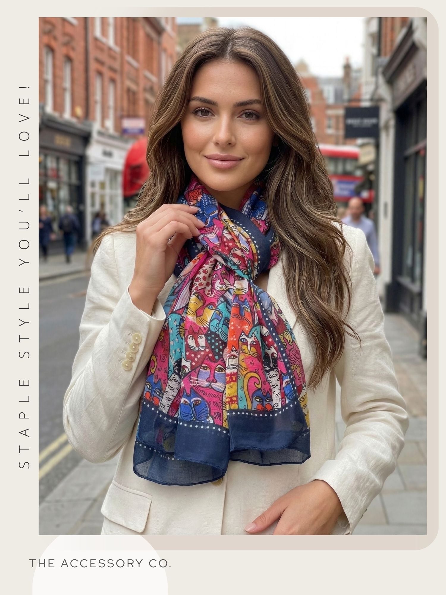 NAVY BLUE ANIMATED LIGHTWEIGHT RAINBOW CAT SCARF - A-SHU.CO.UK
